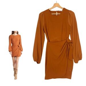 Long Sleeve Wrap Minidress FLORET STUDIOS Color Adobe Size XS NWOT